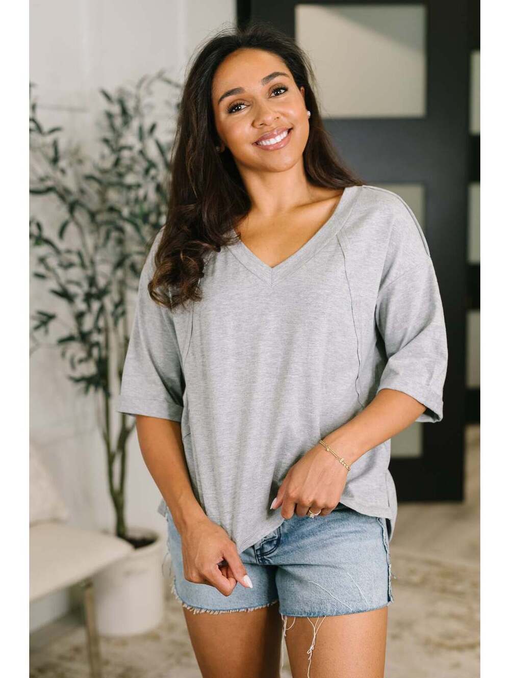 It's All You Oversized Tunic Top in Grey